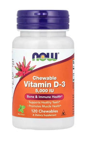 NOW Foods vitamiin D-3, 5000 IU (närimistabletid) – 120 närimistabletti