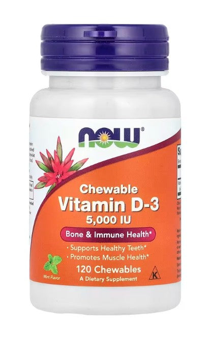 NOW Foods vitamiin D-3, 5000 IU (närimistabletid) – 120 närimistabletti