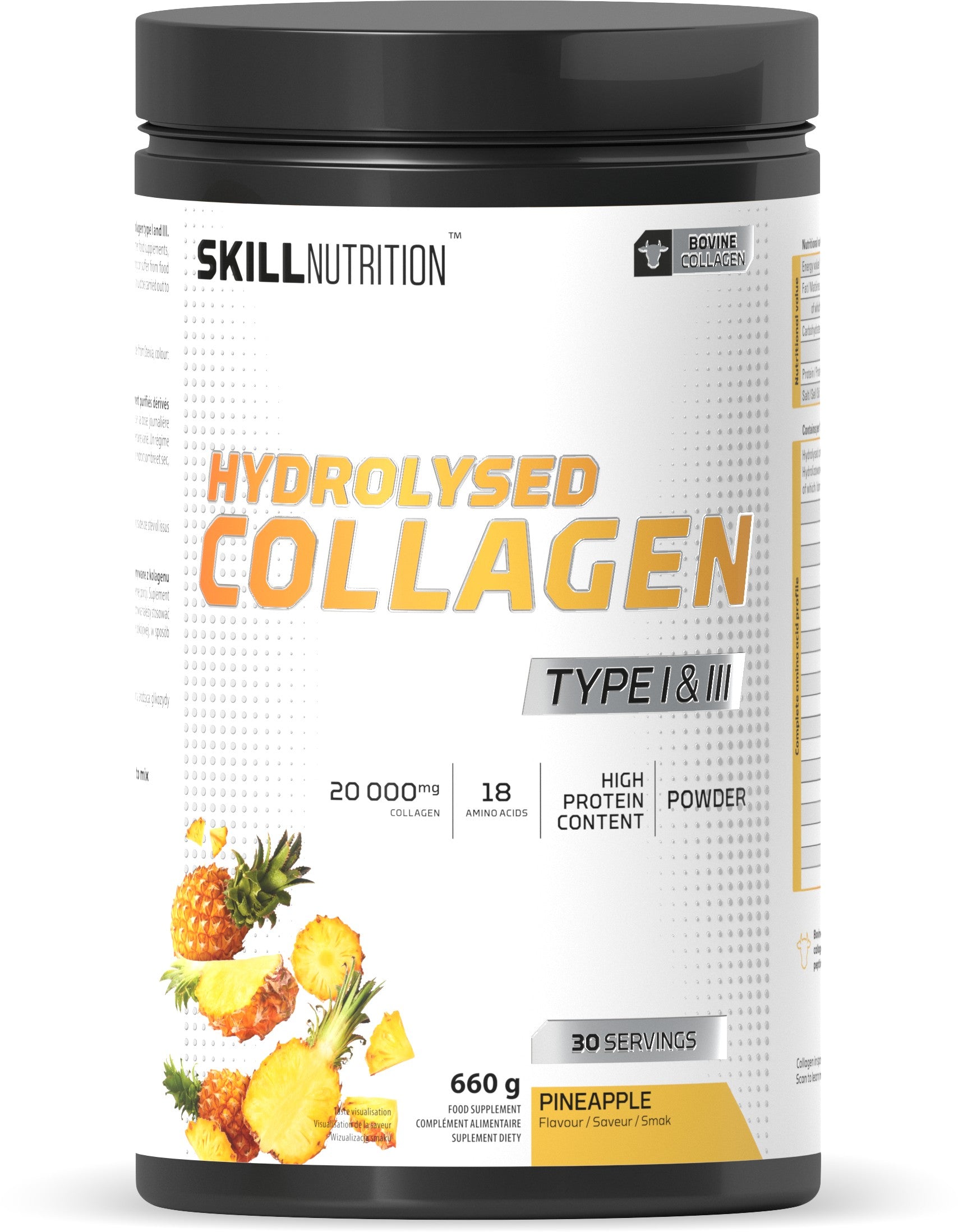 Skill Nutrition hüdrolüüsitud kollageen tüüp I ja III, ananassiga – 660 g