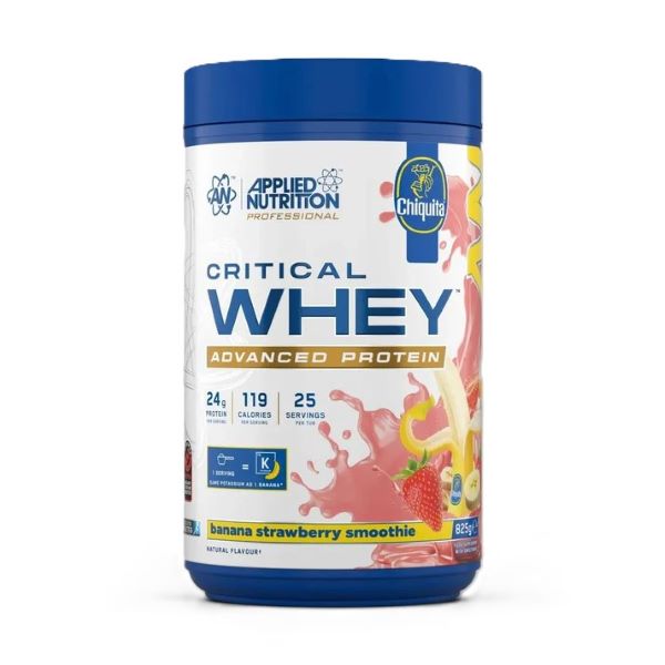 Applied Nutrition Critical Whey vadaku, banaani ja maasika milkshake – 825 g
