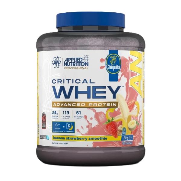 Applied Nutrition Critical Whey vadaku- ja banaanimaitseline valgupulber maasikaga – 2000 g