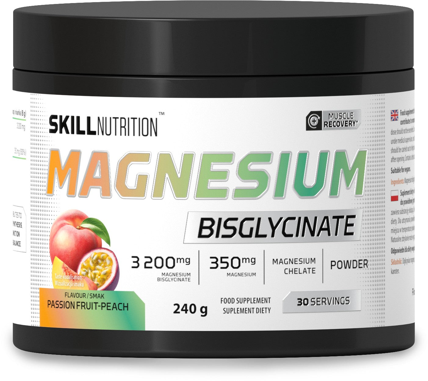 Skill Nutrition magneesiumbisglütsinaadi pulber, passionivilja ja virsiku maitsega – 240 g
