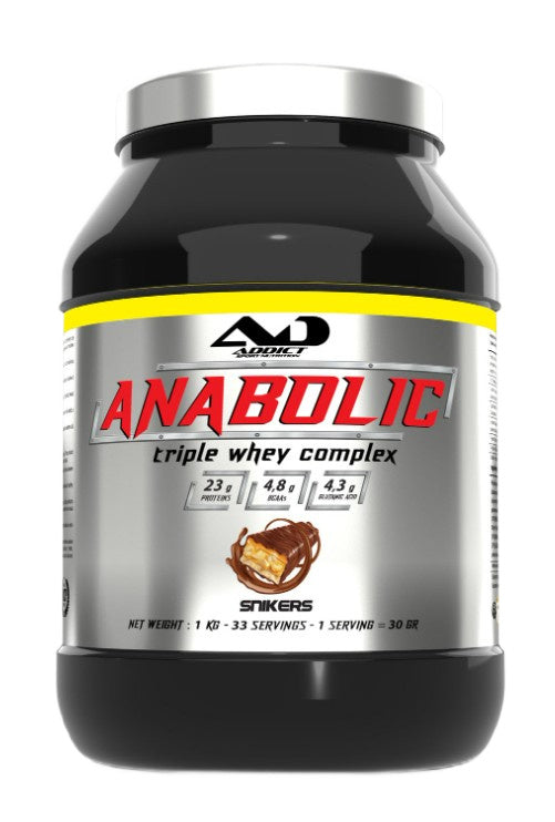 Addict Sport Nutrition anaboolne kolmekordne vadakukompleks, Snickers – 1000 g