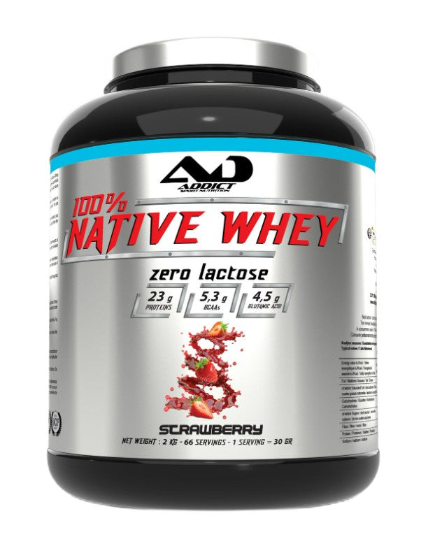 Addict Sport Nutrition 100% laktoosivaba vadakuvalk, maasikamaitseline – 2000 g