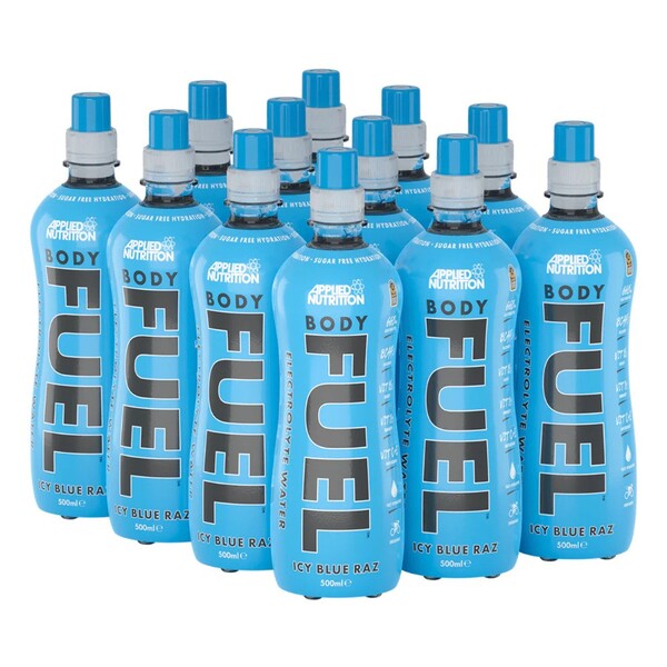 Applied Nutrition Bodyfuel elektrolüütide ja vitamiinidega vesi, Icy Blue Raz – 12 x 500 ml.