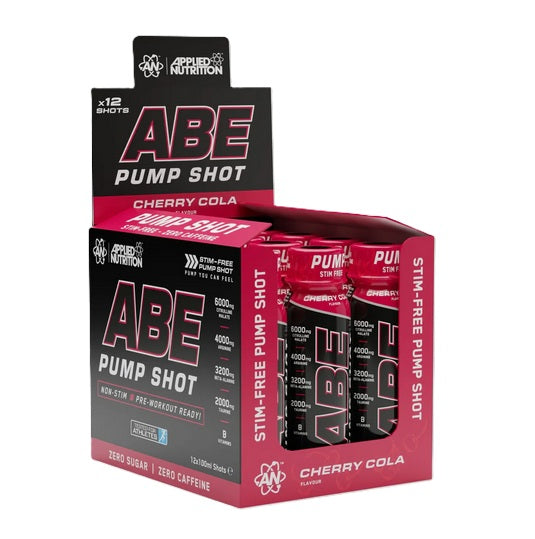 Applied Nutrition ABE Pump Shot, kirsi- ja koolamaitseline jook – 12 x 100 ml.