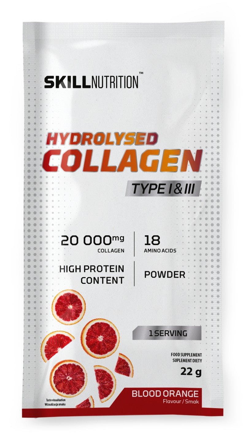 Skill Nutrition hüdrolüüsitud kollageen tüüp I ja III, vereapelsini maitsega – 22 g (1 portsjon)