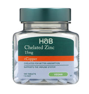 Holland & Barrett kelaaditud tsingi ja vase kompleks, 15 mg – 120 tabletti
