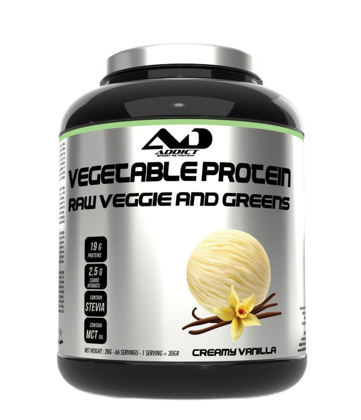 Addict Sport Nutrition taimsed valgupulbrid, rohelised köögiviljad ja lehtköögiviljad, kreemja vanilje maitsega – 2000 g