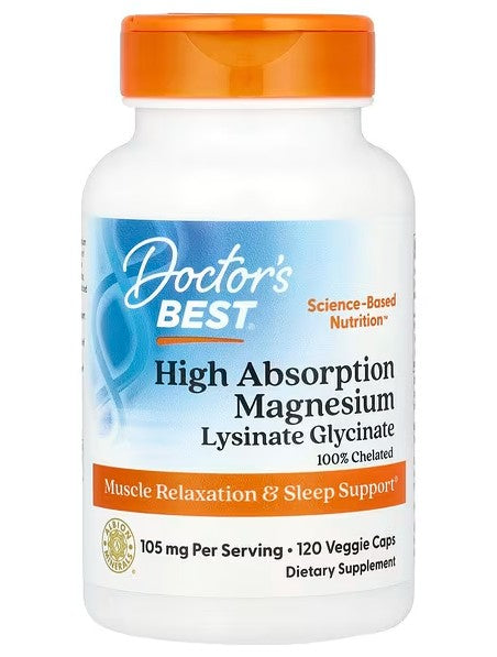 Doctor's Best kõrge imendumisega magneesium, 105 mg – 120 kapslit