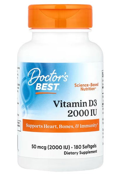 Doctor's Best Gydytojo geriausias D3-vitamiin, 2000 IU – 180 geelkapslit