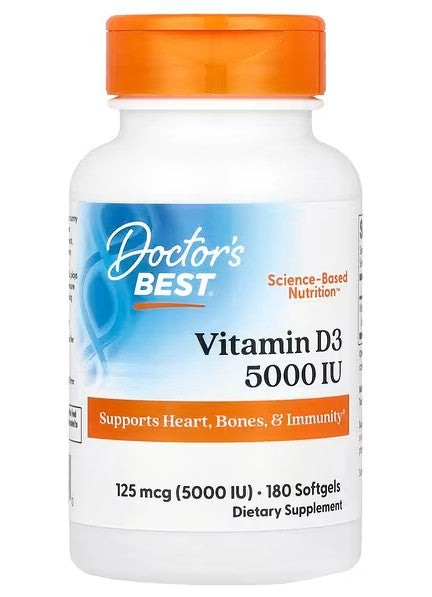 Doctor's Best parim D3-vitamiin, 5000 RÜ – 180 pehmekapslit