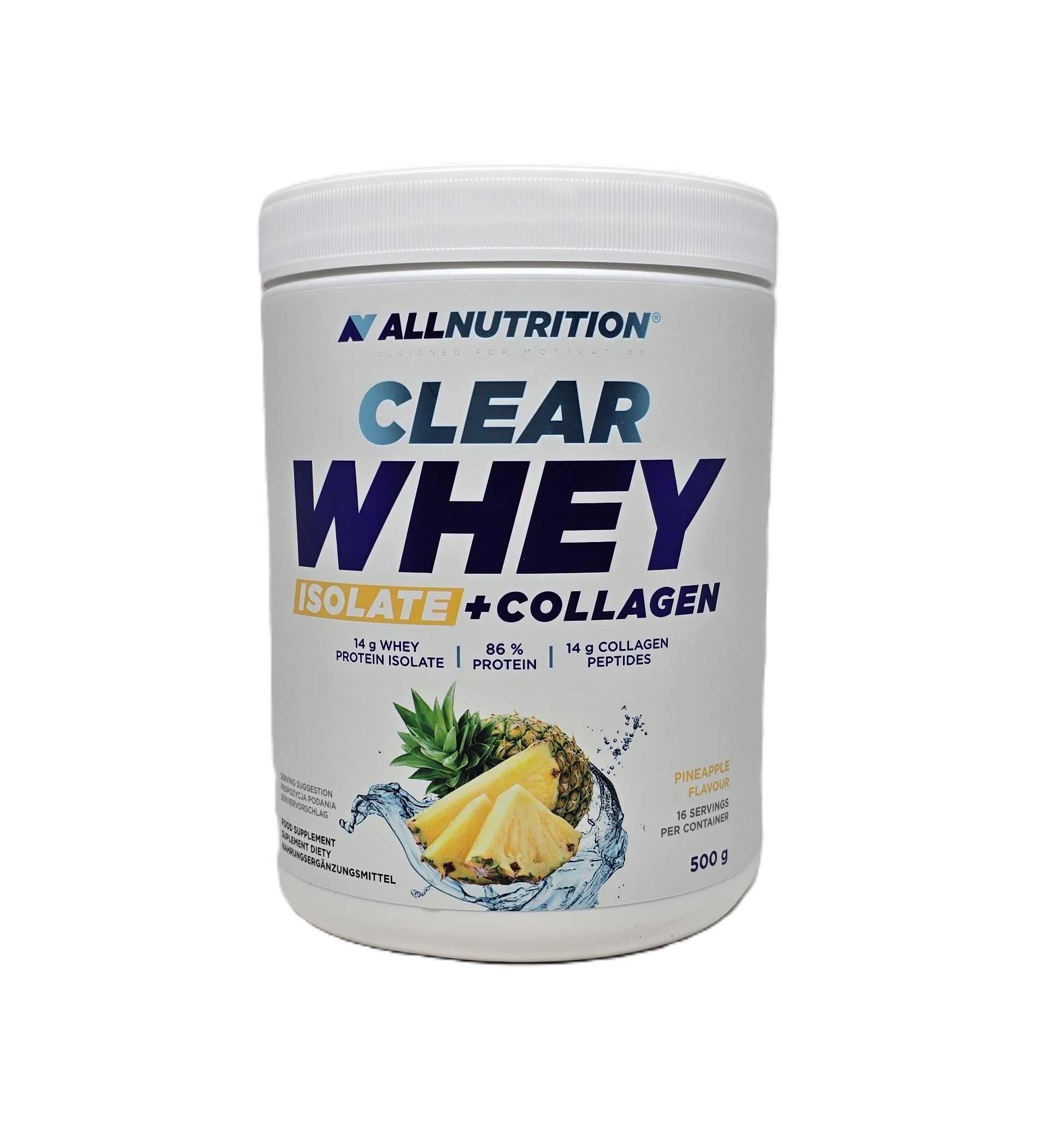 Allnutrition läbipaistev vadaku isolaat + kollageen, anassimaitseline – 500 g