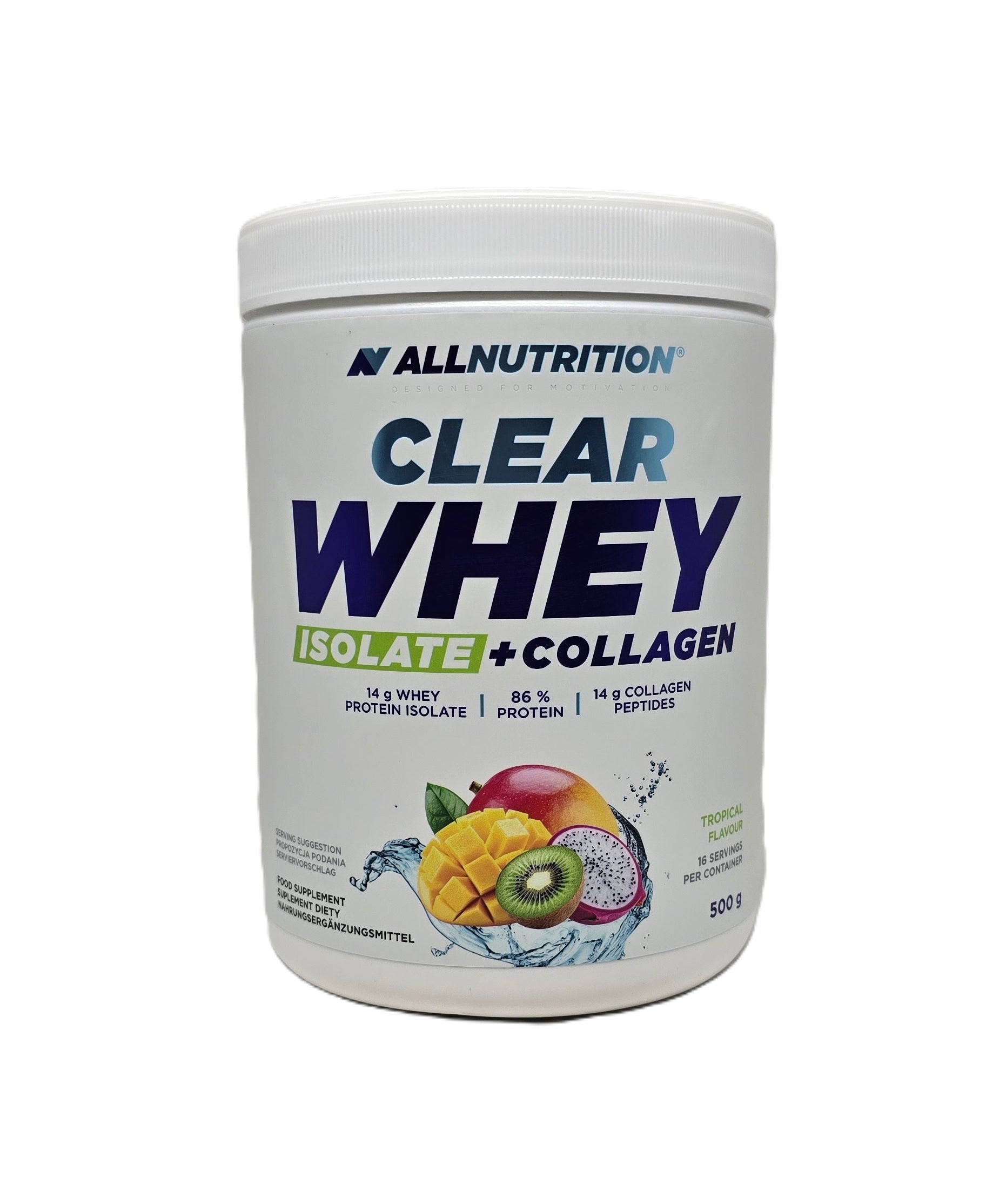 Allnutrition läbipaistev vadaku isolaat + kollageen, troopiline – 500 g