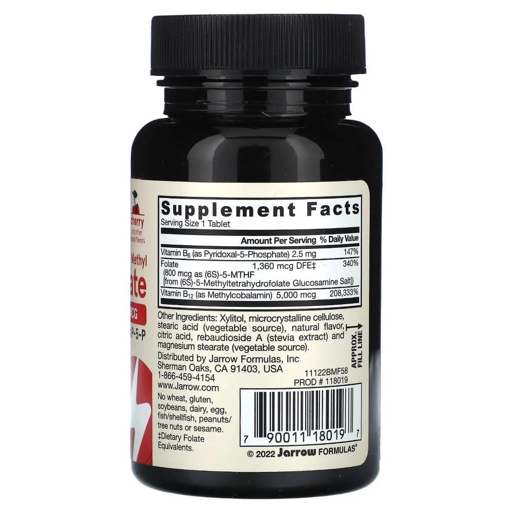 Jarrow Formulas metüül B-12 5000 mcg ja metüülfolaat 800 mcg, kirsimaitsega - 60 närimistabletti