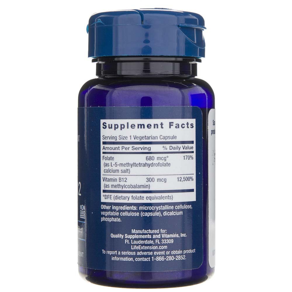 LIFE EXTENSION bioaktiivsed folaadid ja vitamiin B12 – 90 kapslit