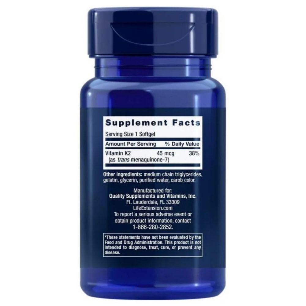LIFE EXTENSION madala annusega vitamiin K2 (MK-7) 45 mcg – 90 kapslit