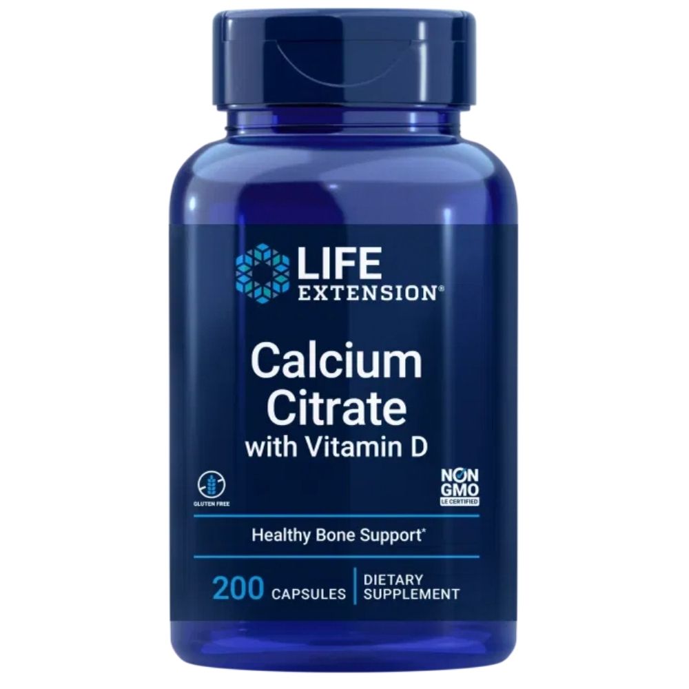 LIFE EXTENSION kaltsiumtsitraat + D-vitamiin - 200 kapslit