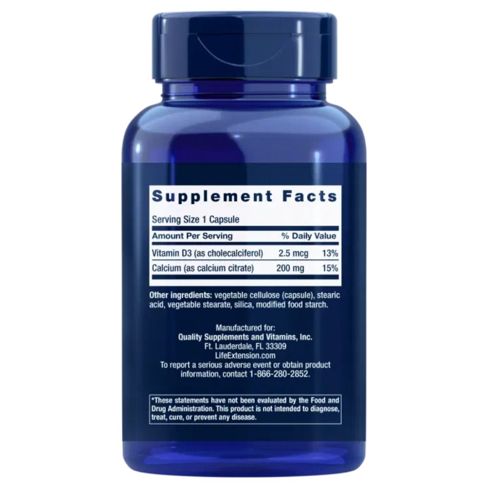 LIFE EXTENSION kaltsiumtsitraat + D-vitamiin - 200 kapslit