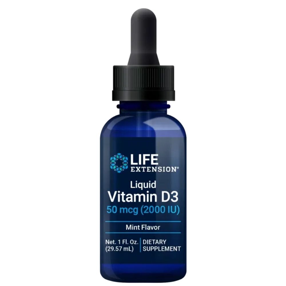 LIFE EXTENSION D3-vitamiini 2000 IU tilgad piparmündiga – 29,57 ml