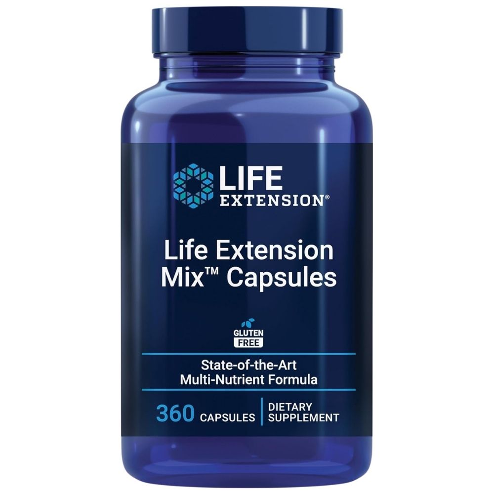 LIFE EXTENSION Mix™ vitamiinikompleks, mineraalid, köögiviljad ja puuviljad – 360 kapslit