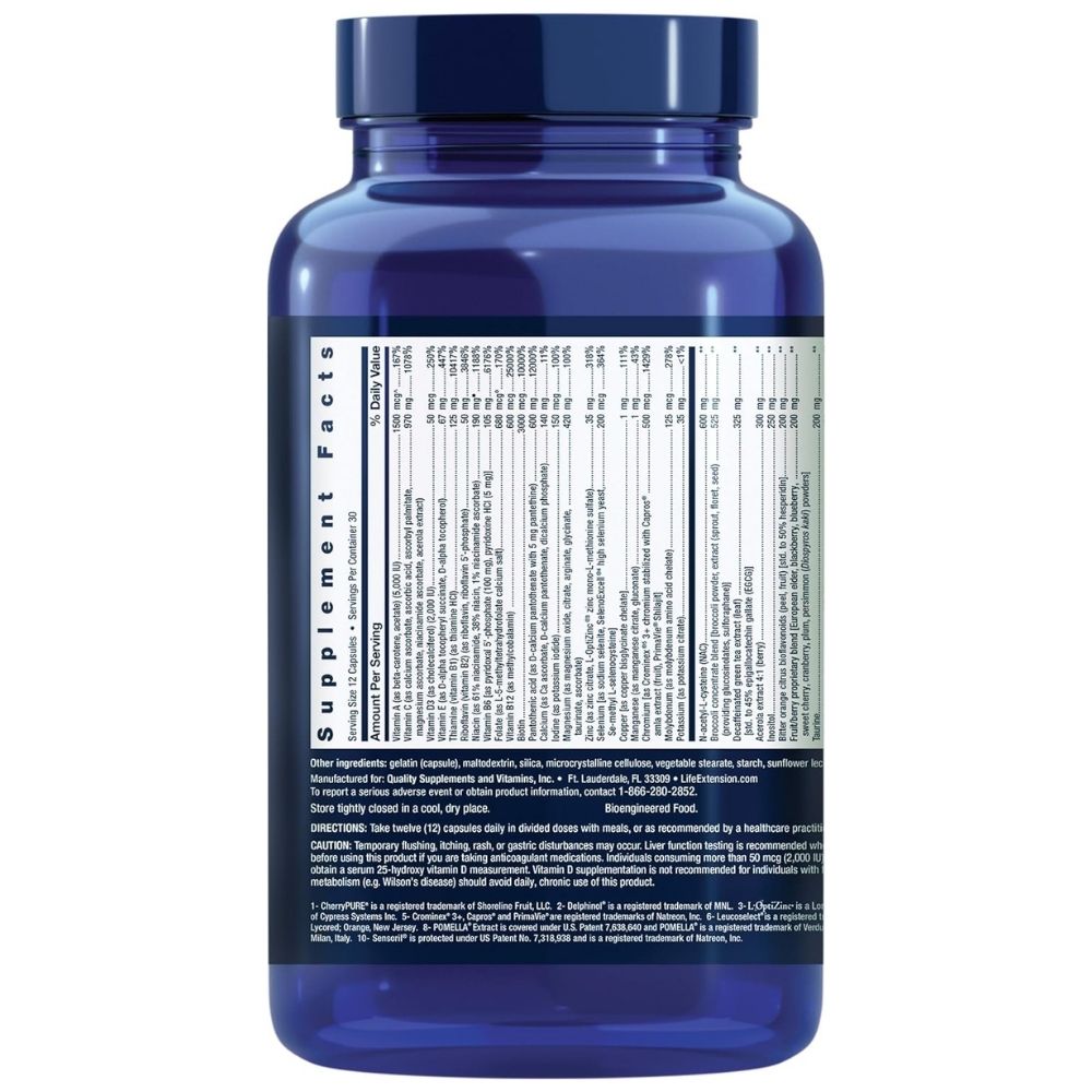 LIFE EXTENSION Mix™ vitamiinikompleks, mineraalid, köögiviljad ja puuviljad – 360 kapslit