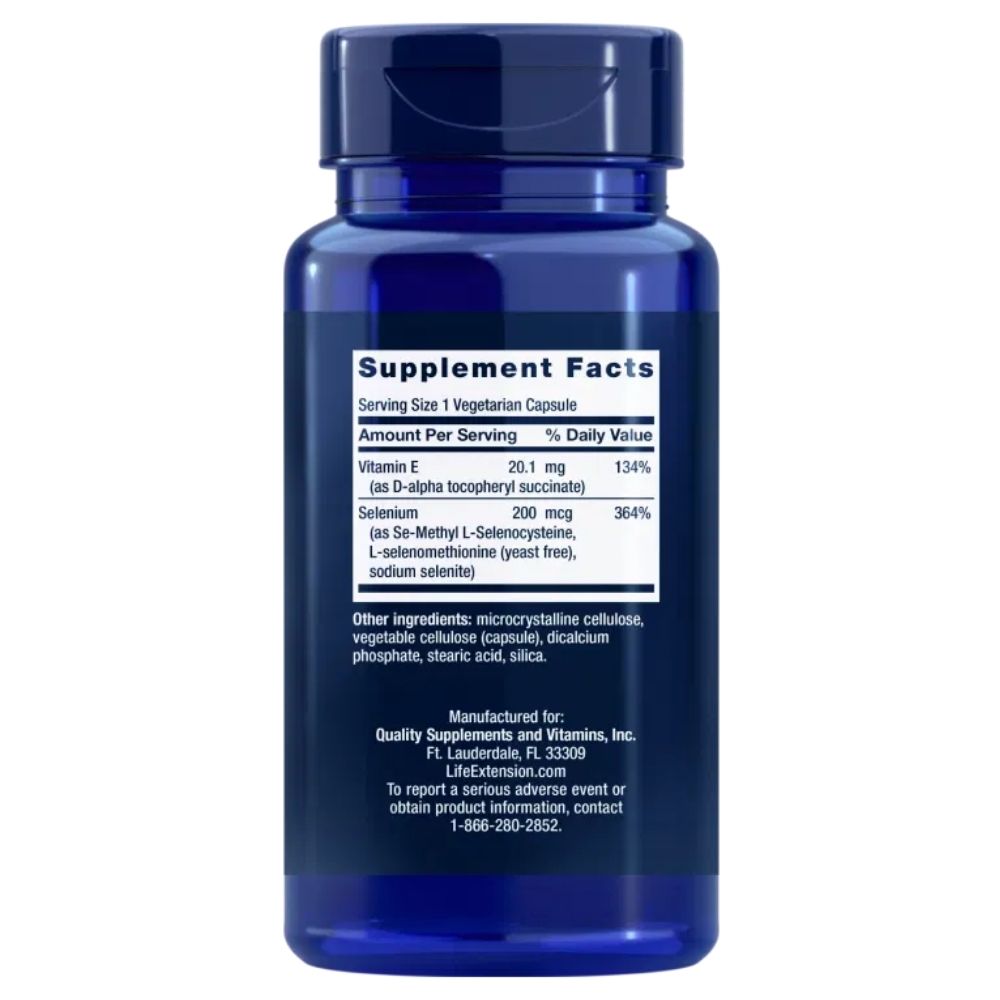 LIFE EXTENSION seleeni kompleks 200 mcg ja E-vitamiin – 100 kapslit