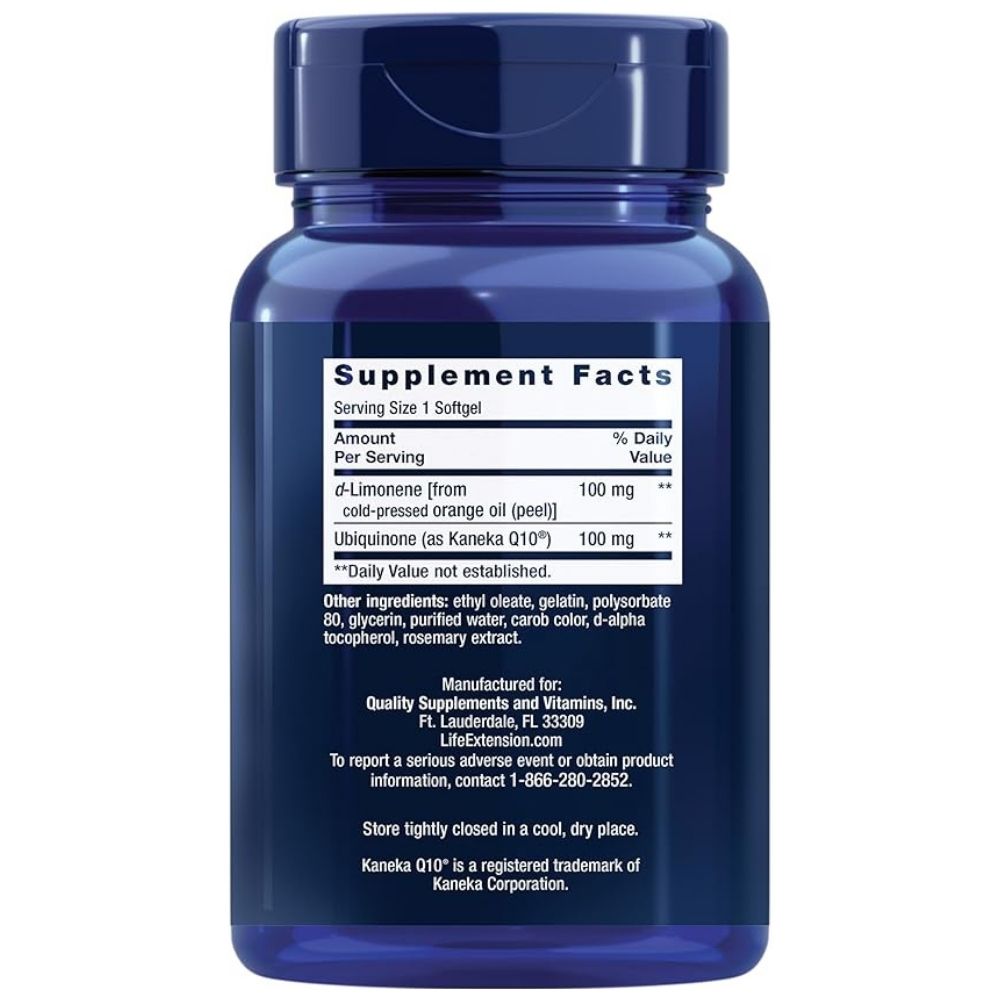 LIFE EXTENSION koensüüm Q10 (ubikinoon) 100 mg D-limoneeniga – 60 kapslit