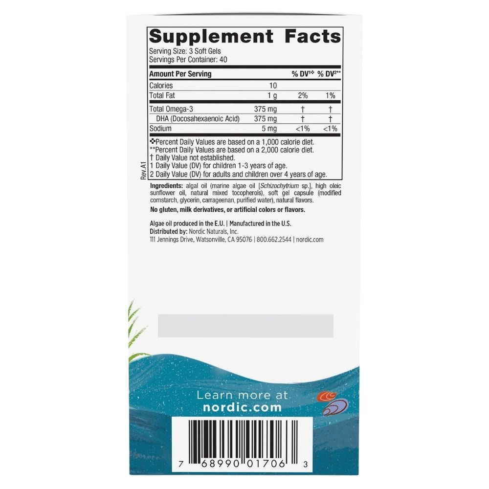 Nordic Naturals lastele mõeldud taimetoitlaslik DHA – 120 minikapslit