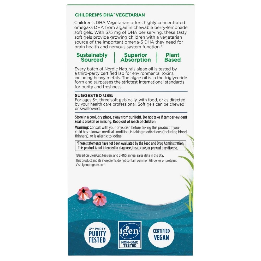 Nordic Naturals lastele mõeldud taimetoitlaslik DHA – 120 minikapslit