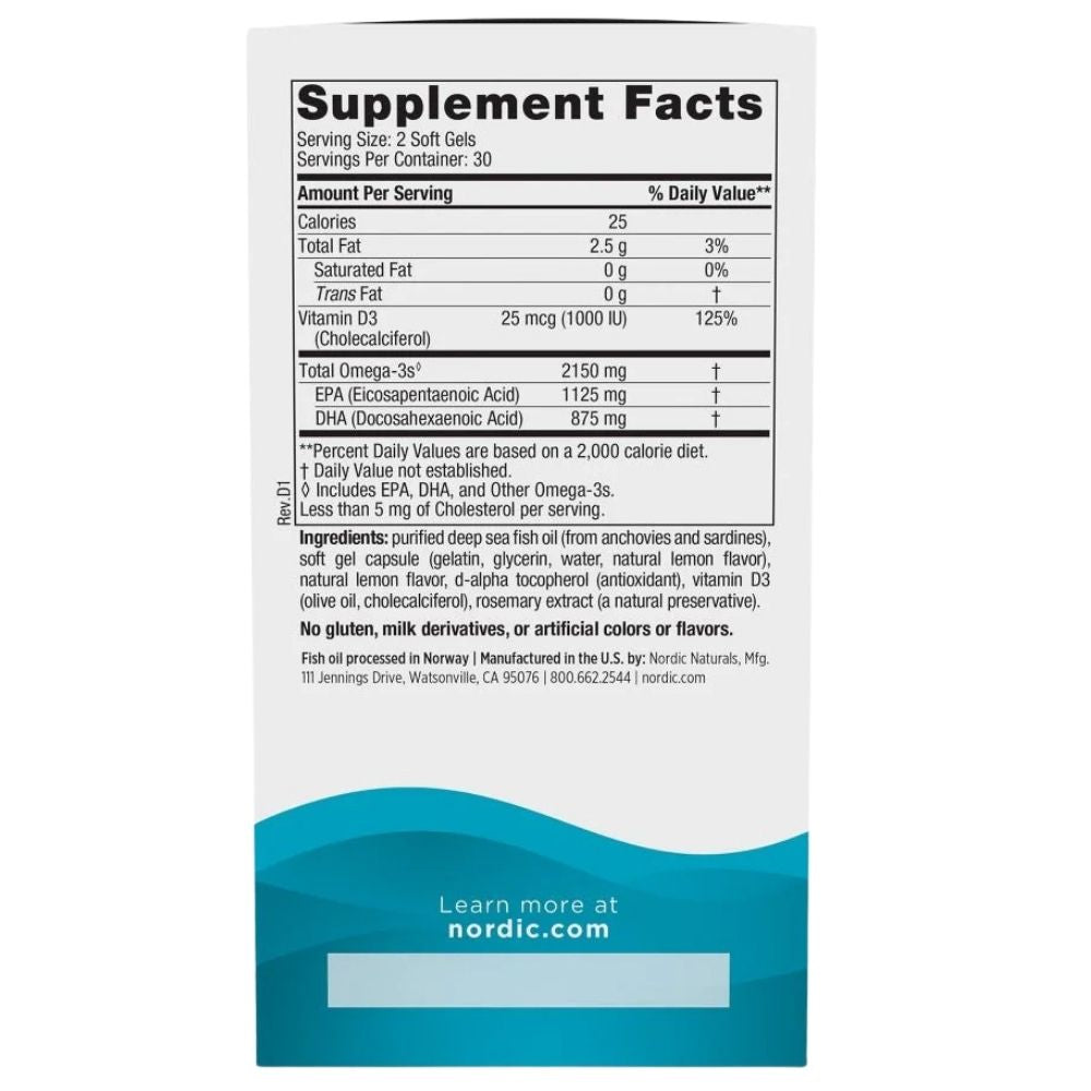 Nordic Naturals Ultimate Omega-D3 2X, sidrunimaitseline – 60 kapslit
