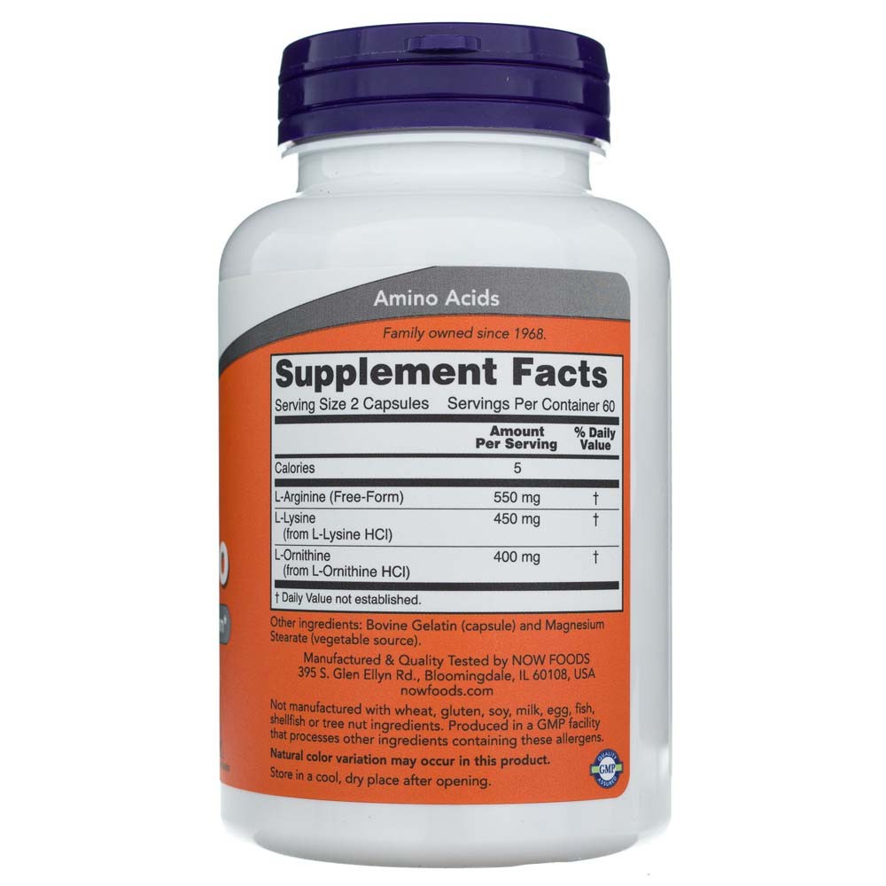 NOW FOODS Tri-Amino (L-arginiin, L-ornitiin, L-lüsiin) – 120 kapslit