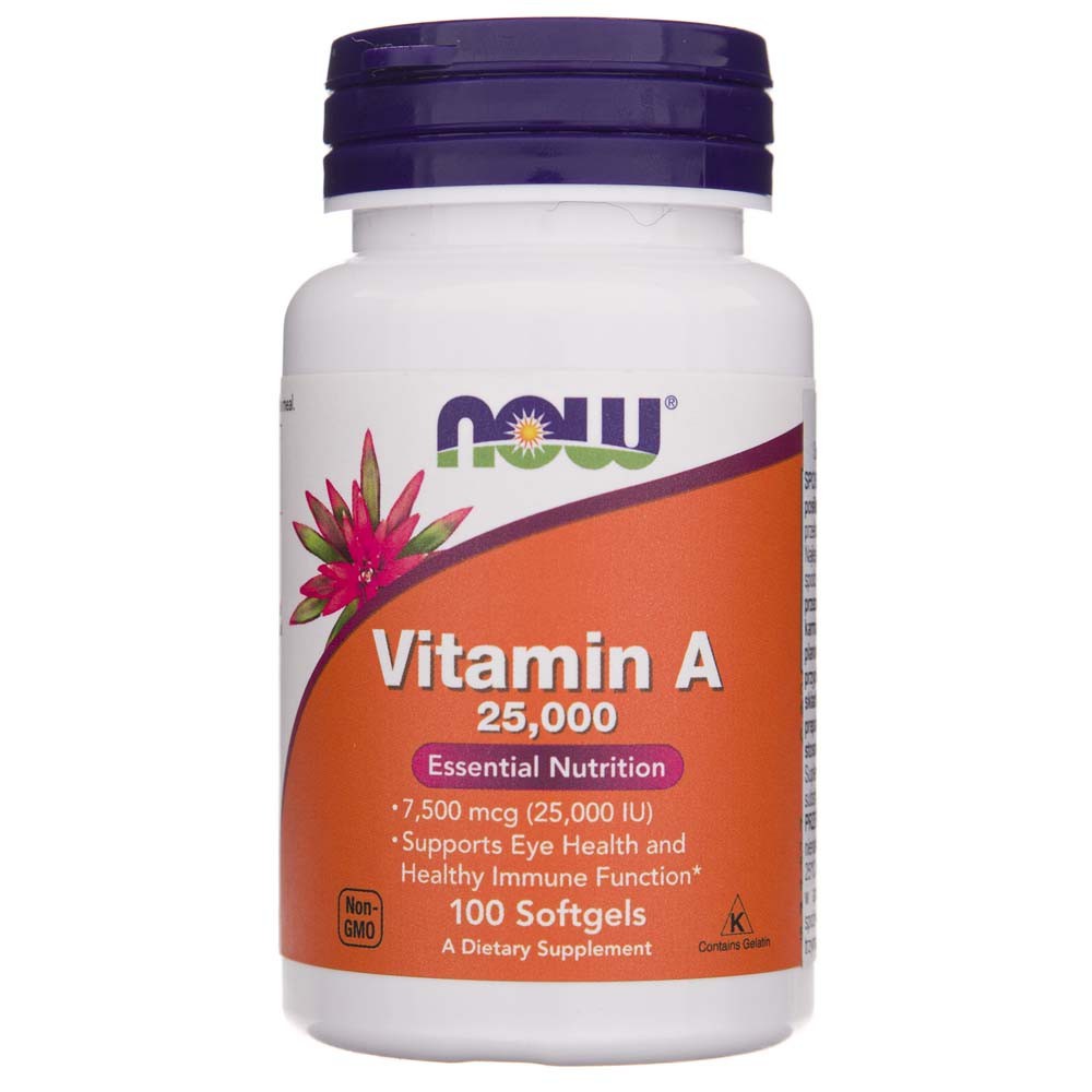 NOW FOODS vitamiin A 7500 mcg (25000 IU) – 100 kapslit
