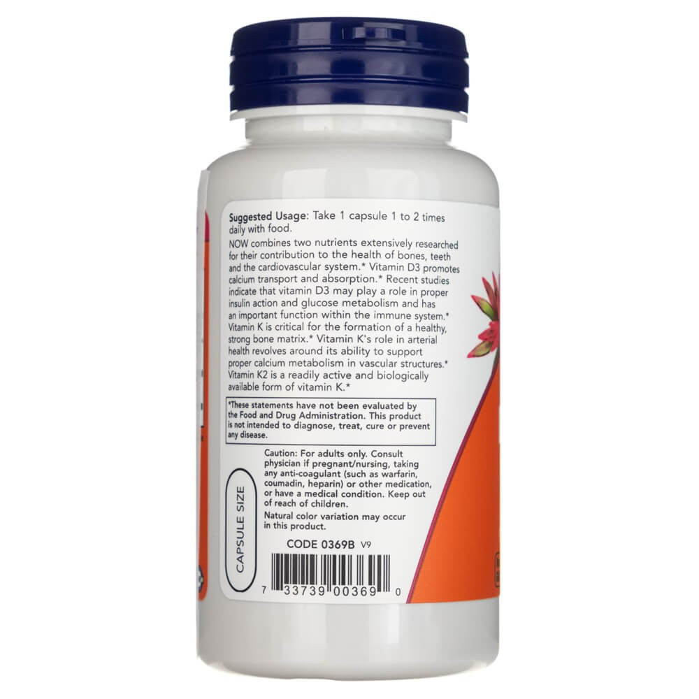 NOW FOODS D-3 ja K-2 vitamiinid – 120 kapslit
