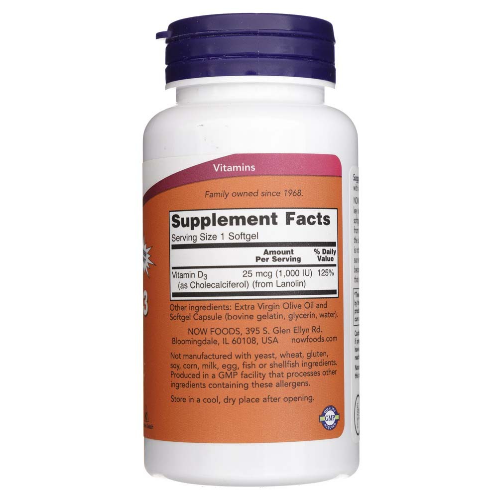 NOW FOODS D3-vitamiin 1000 IU – 360 kapslit