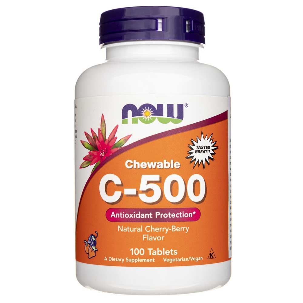 NOW FOODS C-500 vitamiin närimistabletid, kirsimaitsega – 100 tabletti