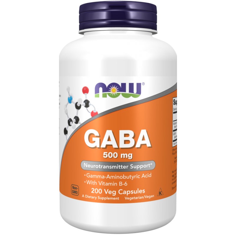 NOW FOODS GABA 500 mg B6-vitamiiniga – 200 kapslit
