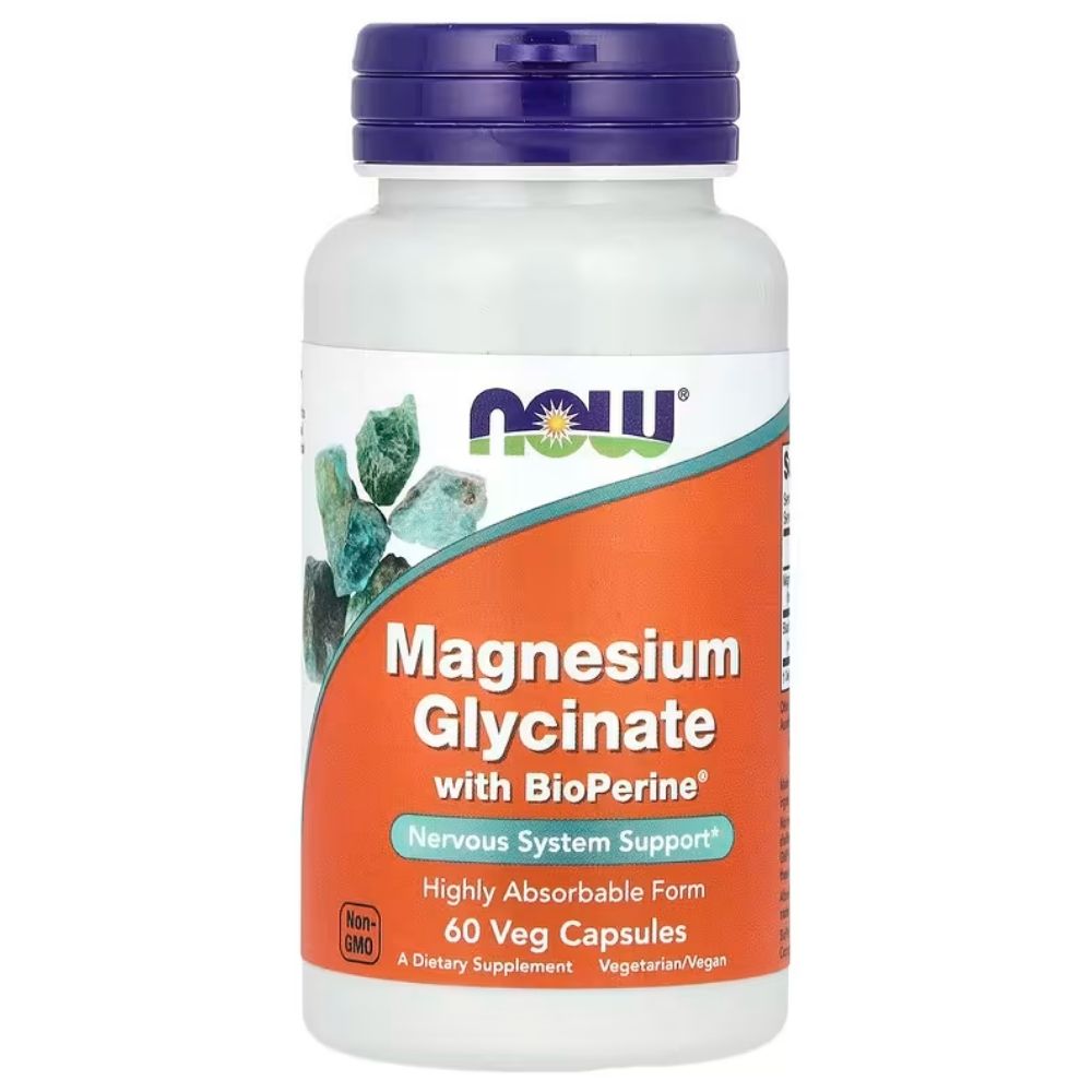 NOW FOODS magneesiumglütsinaat 100 mg koos BioPerine'iga – 60 kapslit