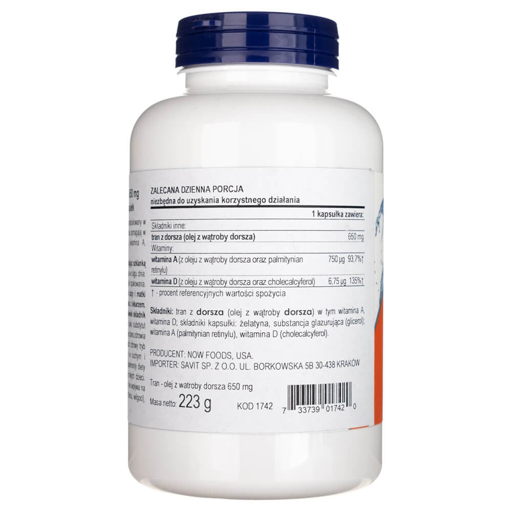 NOW FOODS tursamaksaõli 650 mg – 250 pehmet kapslit