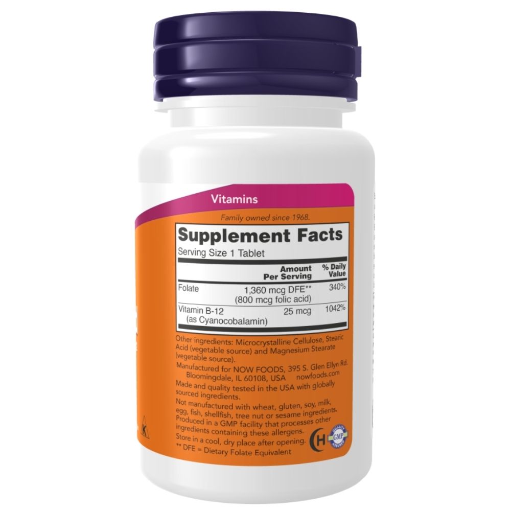 NOW FOODS foolhape + vitamiin B12 – 100 tabletti
