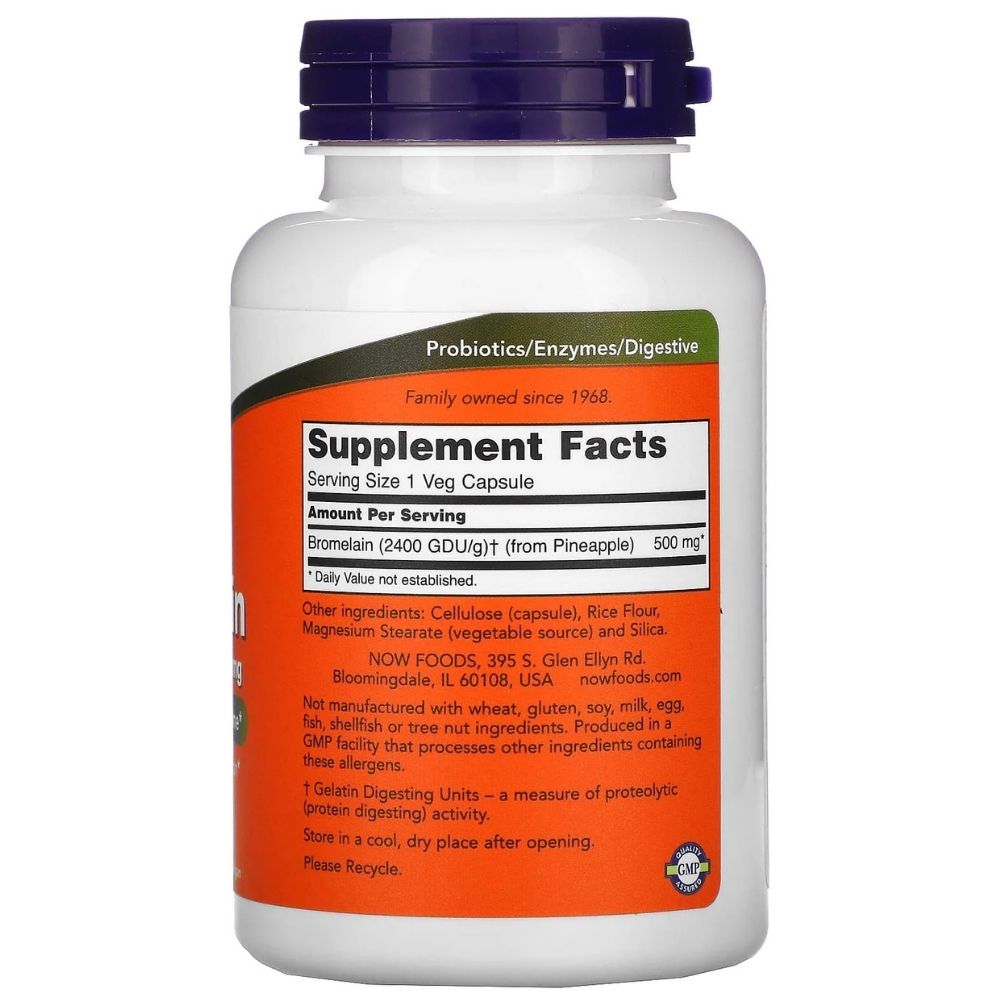 NOW FOODS Bromelaiin 500 mg, 2400 GDU/g – 120 kapslit