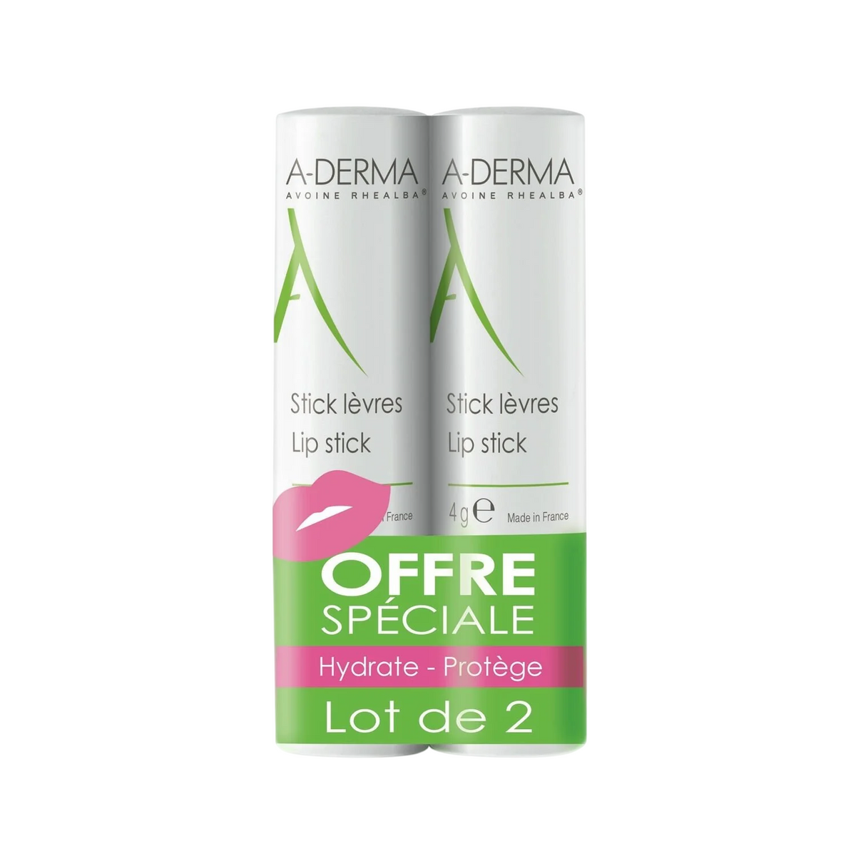 Dviejų dalių rinkinys, A-Derma, A-Derma, drėkinamasis lūpų balzamas, 2 vnt., 4 ml