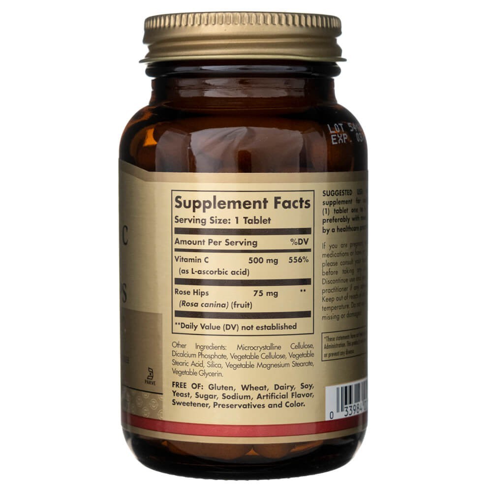 SOLGAR C-vitamiin 500 mg kibuvitsamarjadega – 100 tabletti