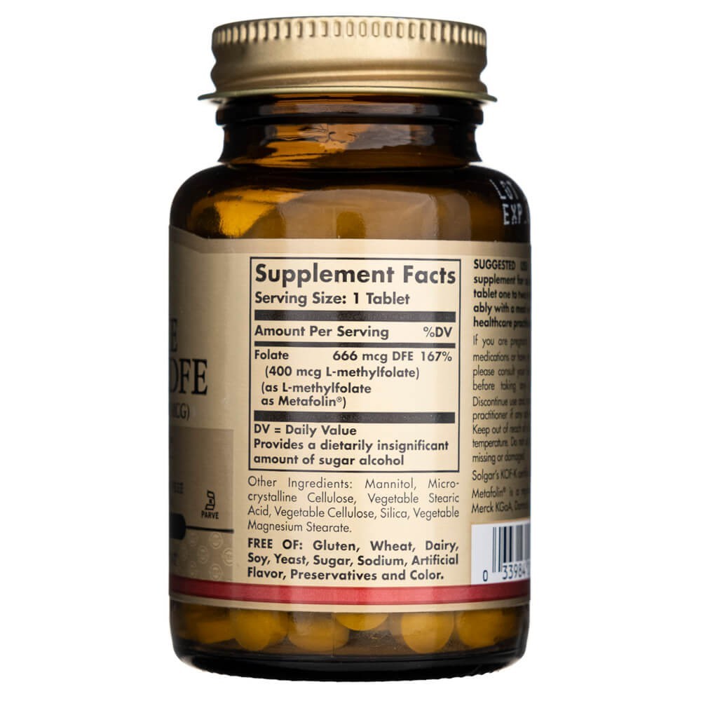 SOLGAR folaat 666 µg DFE (Metafolin® 400 µg) – 100 tabletti