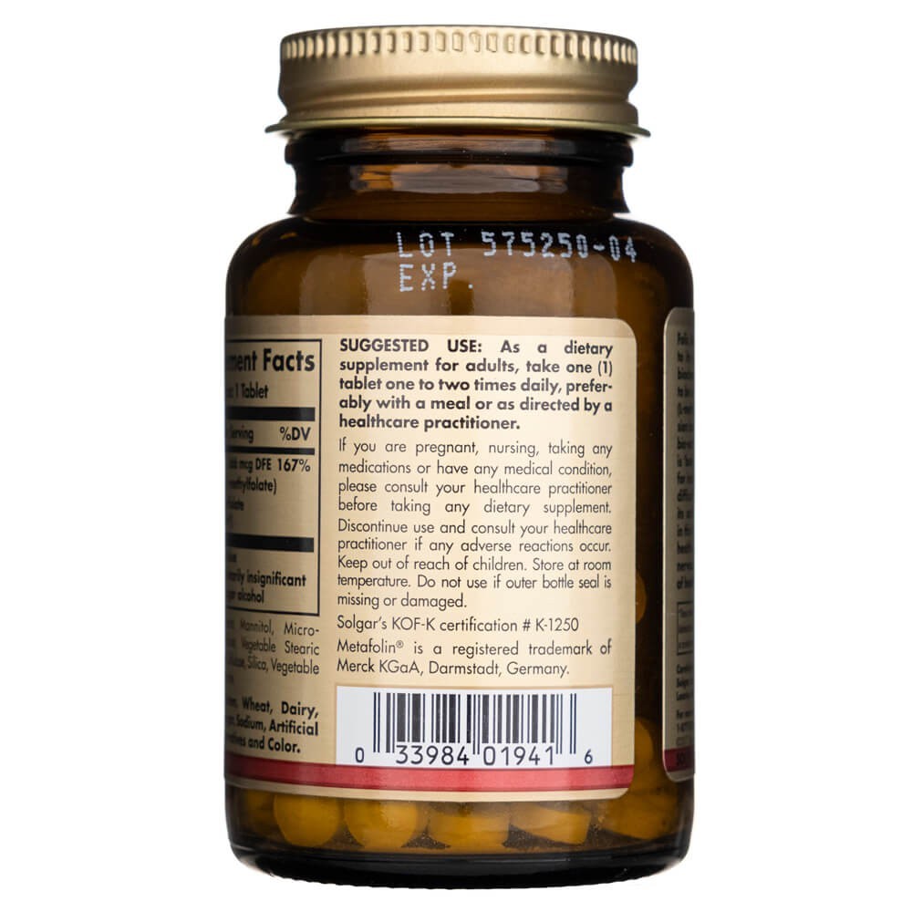 SOLGAR folaat 666 µg DFE (Metafolin® 400 µg) – 100 tabletti