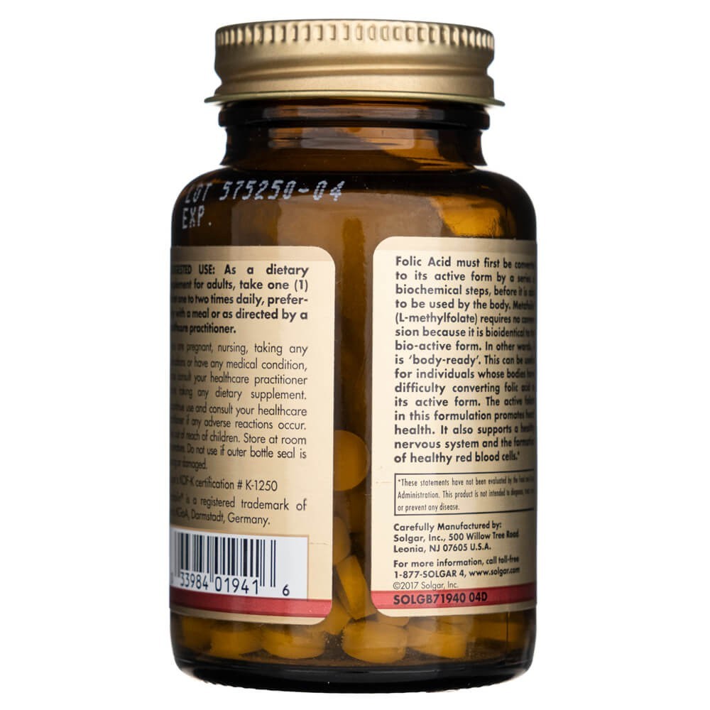SOLGAR folaat 666 µg DFE (Metafolin® 400 µg) – 100 tabletti