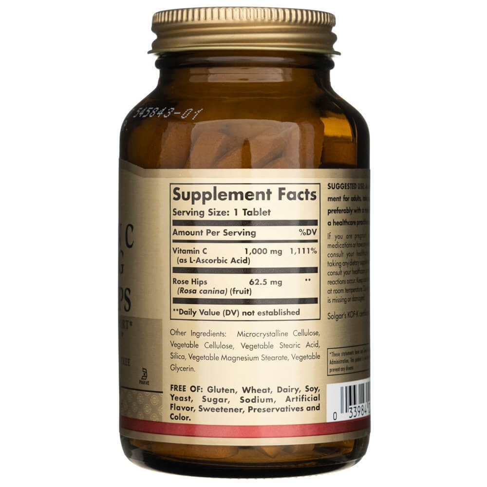 SOLGAR C-vitamiin 1000 mg kibuvitsamarjadega – 100 tabletti