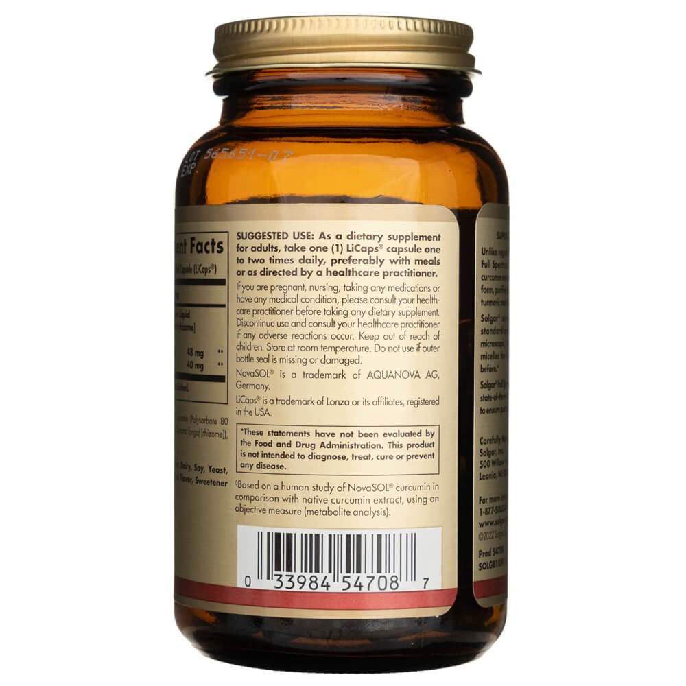 SOLGAR Full Spectrum Curcumini vedelekstrakt – 90 kapslit