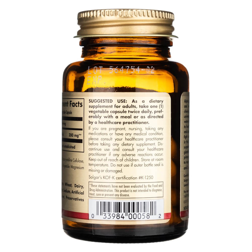 SOLGAR alfa-lipoehape 200 mg – 50 kapslit