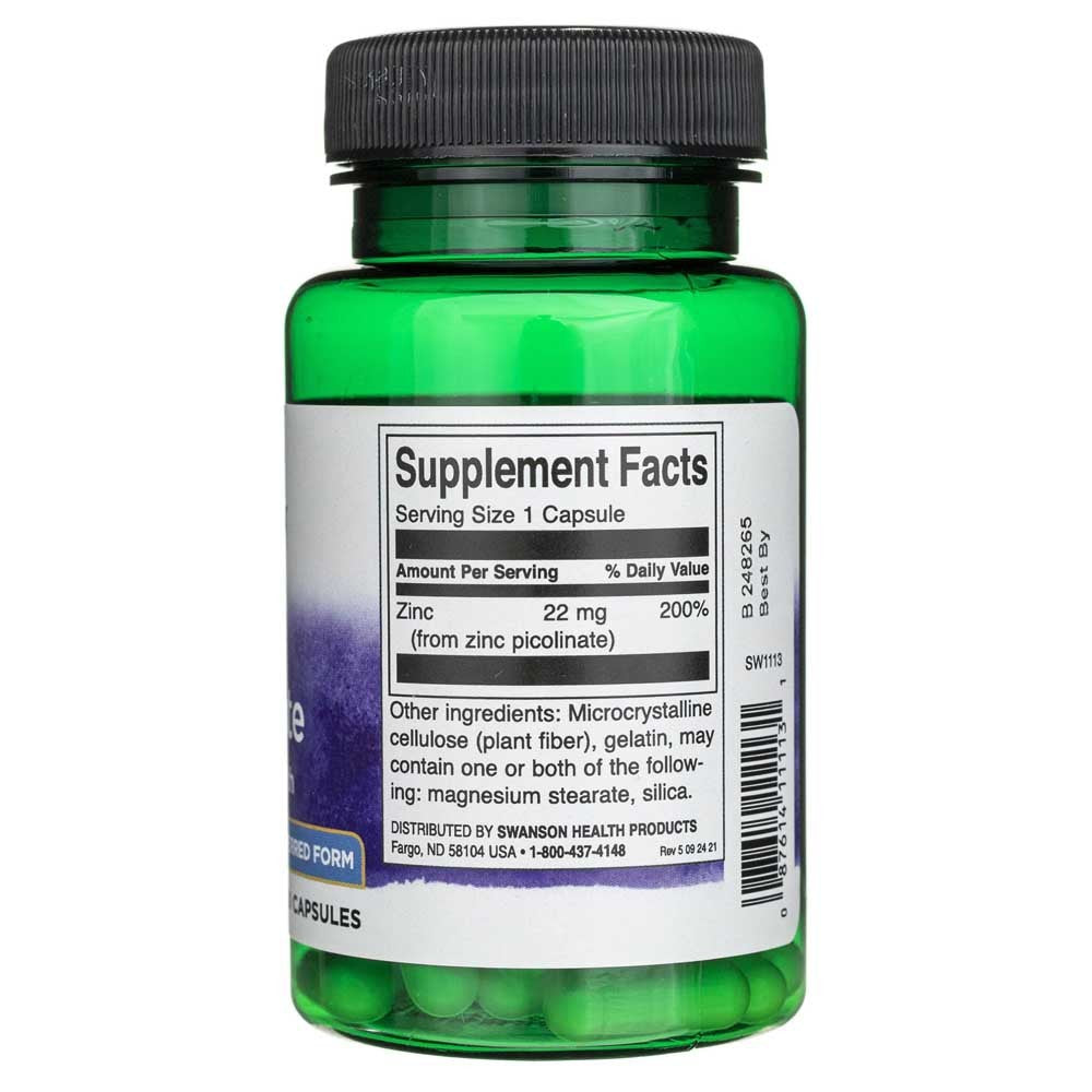 SWANSON tsinkpikolinaat 22 mg – 60 kapslit